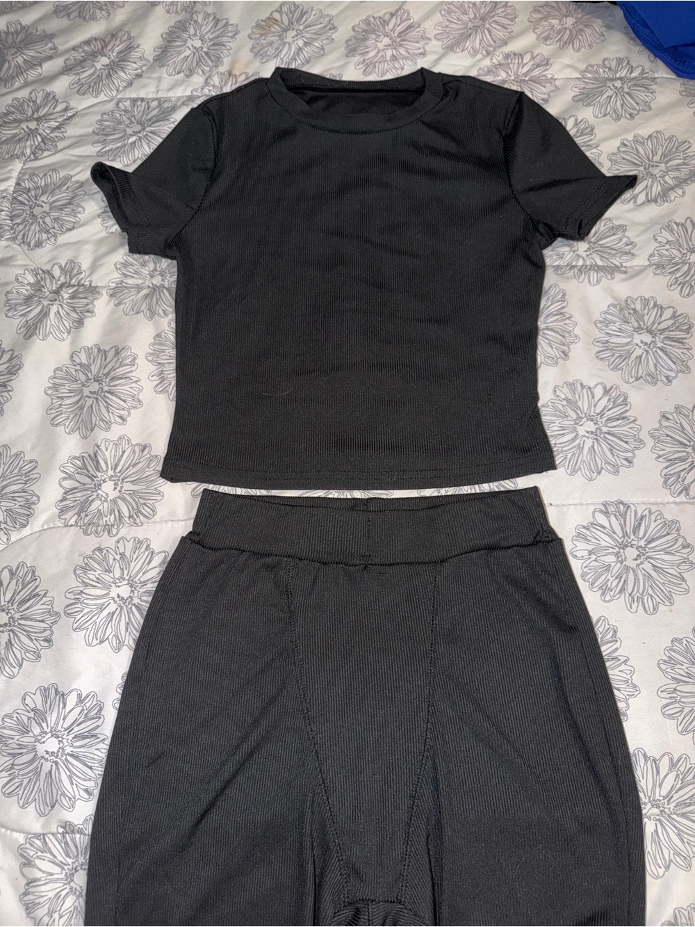 Black Ribbed Crop Top & High-Waist Leggings Set